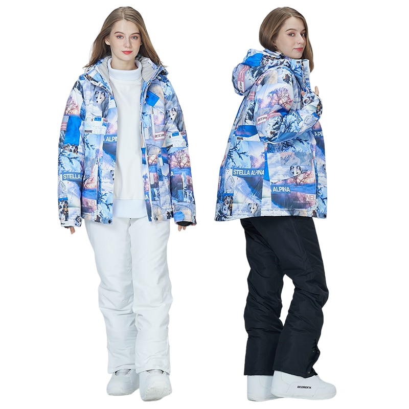 스키복 스키복 남녀 커플 스키 스노우보드 슈트 겨울 따뜻한 아웃도어 스노우슈트 방수 바람막이 스키 재킷 및 바지 세트, 겨울 신제품